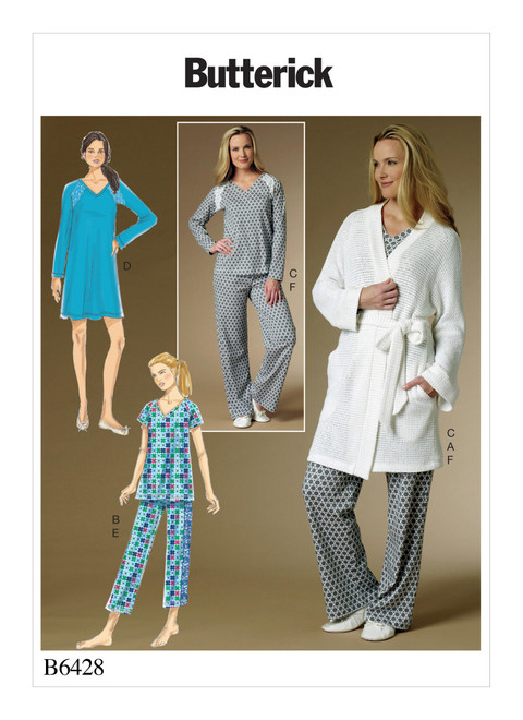 Butterick B6428 | Misses' Robe, Raglan Sleeve Tops and Gown, and Pull-On Pants | Front of Envelope