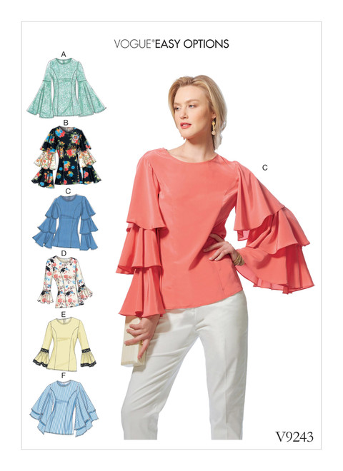 V9243 | Misses' Princess Seam Tops with Flared Sleeve Variations