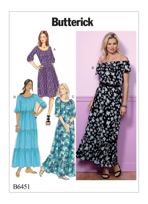 B6451 (PDF) | Misses' Gathered, Blouson Dresses | Butterick Patterns