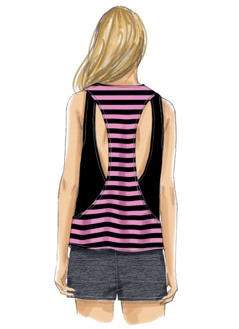 McCall's M7610 (Digital) | Misses' Pullover Tops with Back Variations and Pull-On Shorts and Pants with Elastic Waist