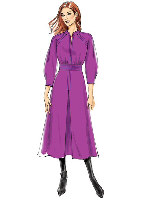 B6482 (PDF) | Misses' Raglan Sleeve Dress with Contrast