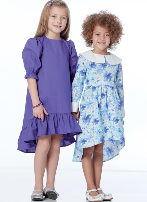 PDM7617 | Children's/Girls' High-Low Dresses with Collar and Sleeve ...