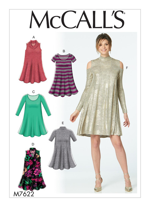 M7622  Misses' Knit Swing Dresses with Neckline and Sleeve