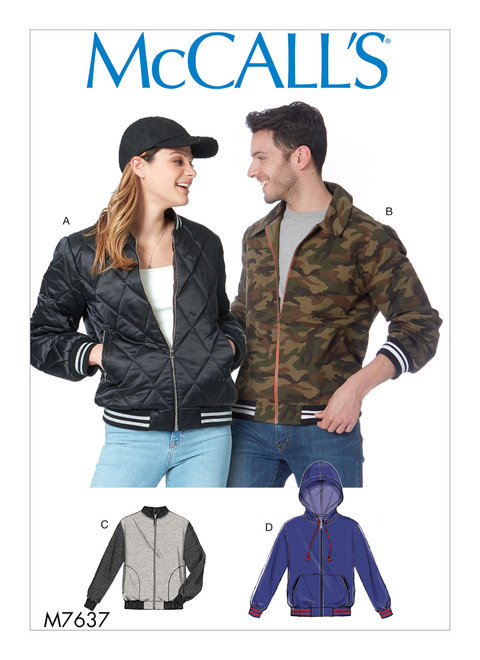 M7637 (PDF) | Misses' and Men's Bomber Jackets | McCall's Patterns