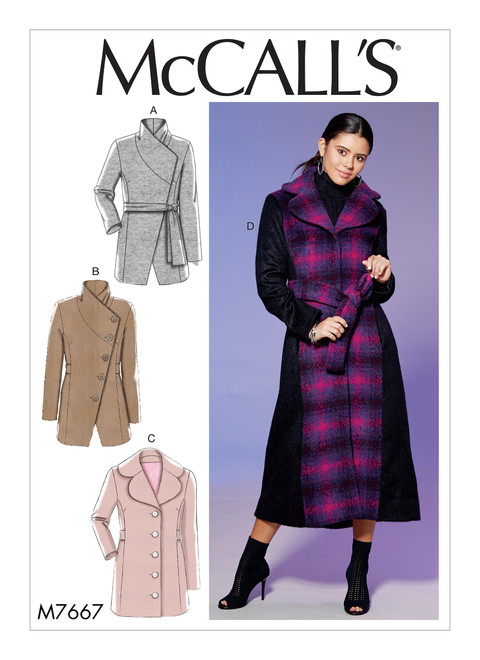 McCall's M7667 (Digital) | Misses' Princess Seamed Coats and Belt with Collar Options | Front of Envelope