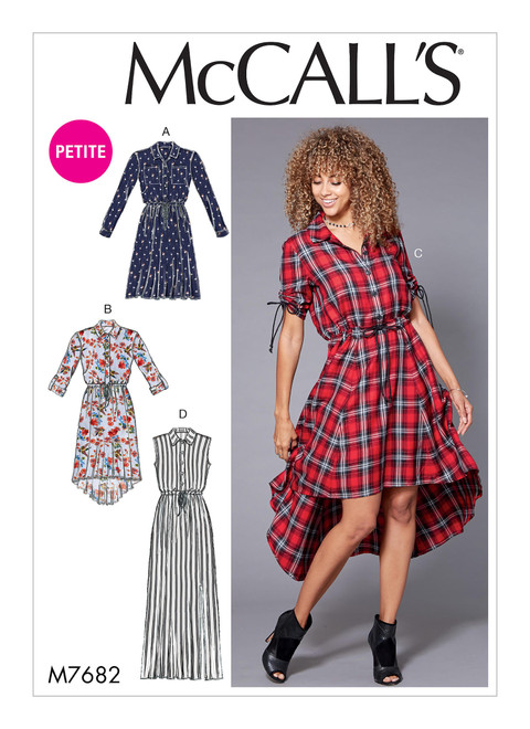 McCall's M7682 (Digital) | Misses'/Miss Petite Shirtdresses with Drawstring Waist | Front of Envelope