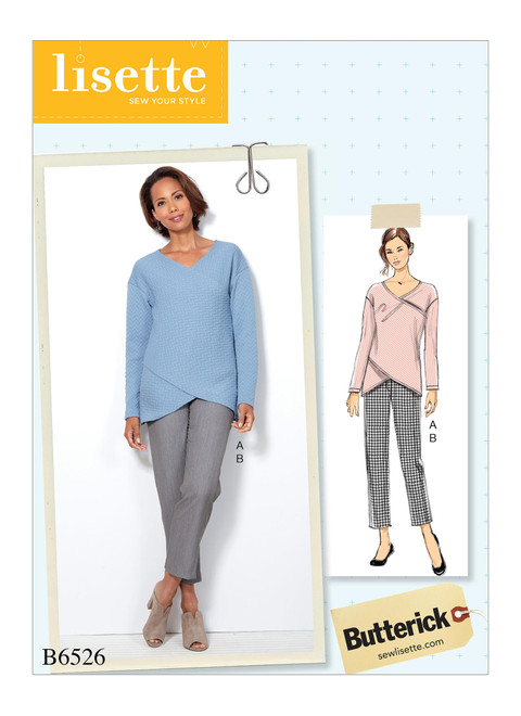 Butterick B6526 (Digital) | Misses' Crossover Knit Top and Side-Seam-Detail Pants | Front of Envelope