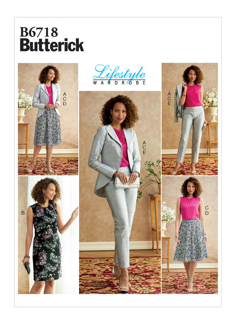 Butterick B6718 (Digital) | Misses' Jacket, Dress, Top, Skirt, & Pants | Front of Envelope