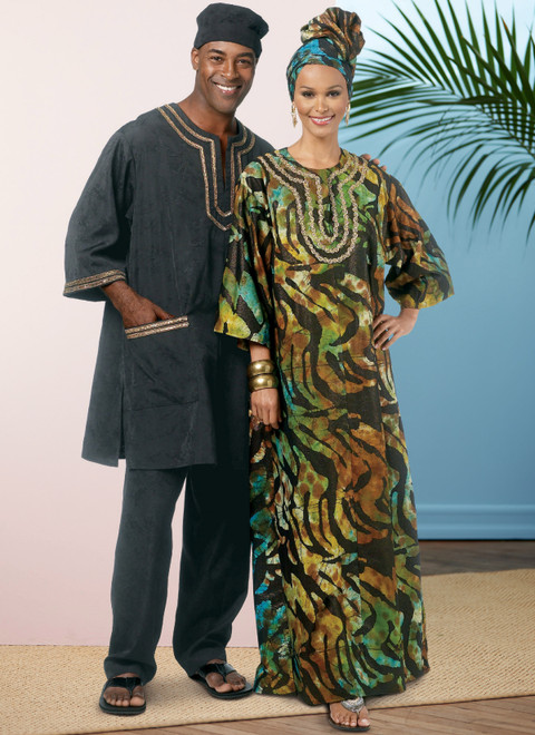 Butterick B6748 | Misses'/Men's Tunic, Caftan, Pants, Hat and Head Wrap