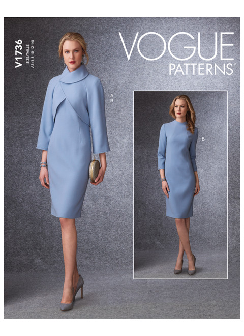 Vogue Patterns V1736 | Misses' Lined Raglan-Sleeve Jacket and Funnel-Neck Dress | Front of Envelope