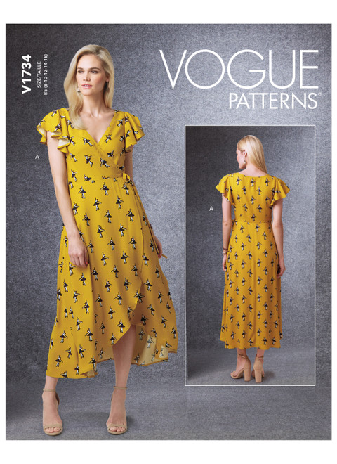 Vogue Patterns V1734 | Misses' Wrap Dresses with Ties, Sleeve and Length Variations | Front of Envelope