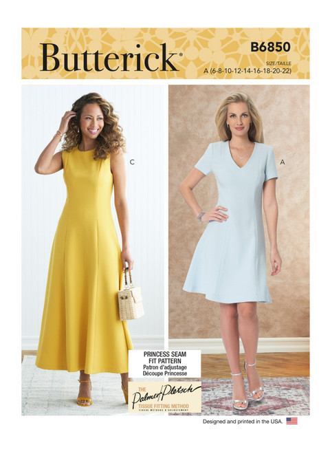Butterick B6850 | Misses' Jewel or V-Neck Fit & Flare Dresses | Front of Envelope