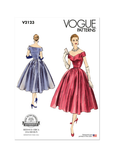 V2123 (PDF) | Vogue Patterns 1950s Misses' Evening Dress | Vogue Patterns