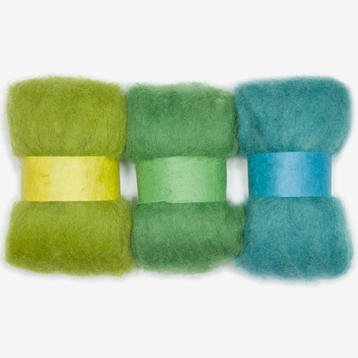 Blue and Green Wool Roving Trio Needle Felting 7273930