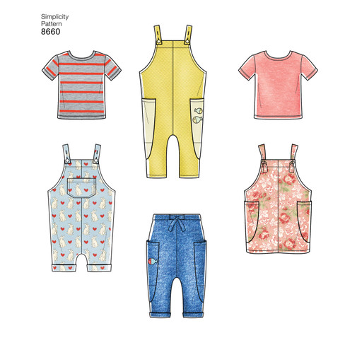 Simplicity S8660 | Toddlers' Knit Top, Pants, Jumper, and Overalls