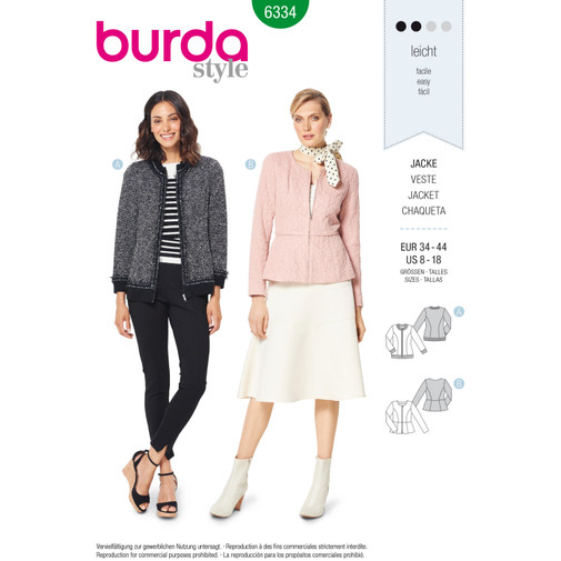 BUR6334 | Burda Style Sewing Pattern Misses' Peplum Jacket | Burda