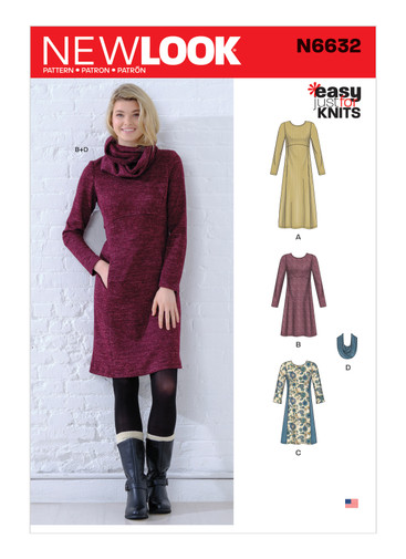 N6632 | New Look Sewing Pattern Misses' Knit Empire Dresses | New Look