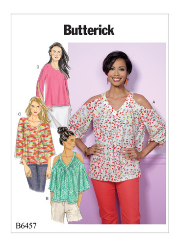 B6457 (PDF) | Misses' V-Neck or Scoopneck, Tops with Cold-Shoulder