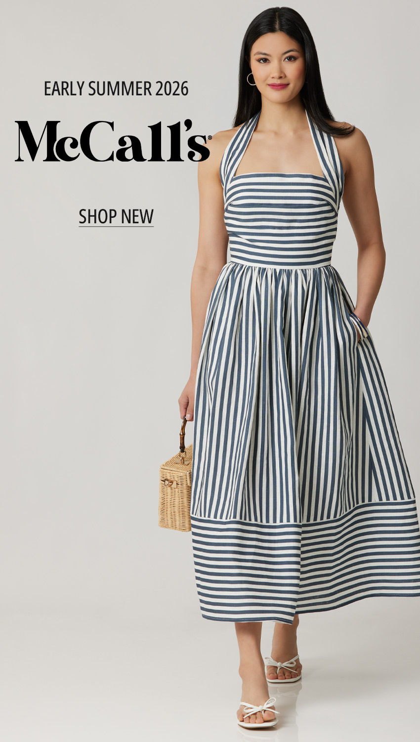 New Look Summer 2026 Woman wearing a striped button down top with white pants.