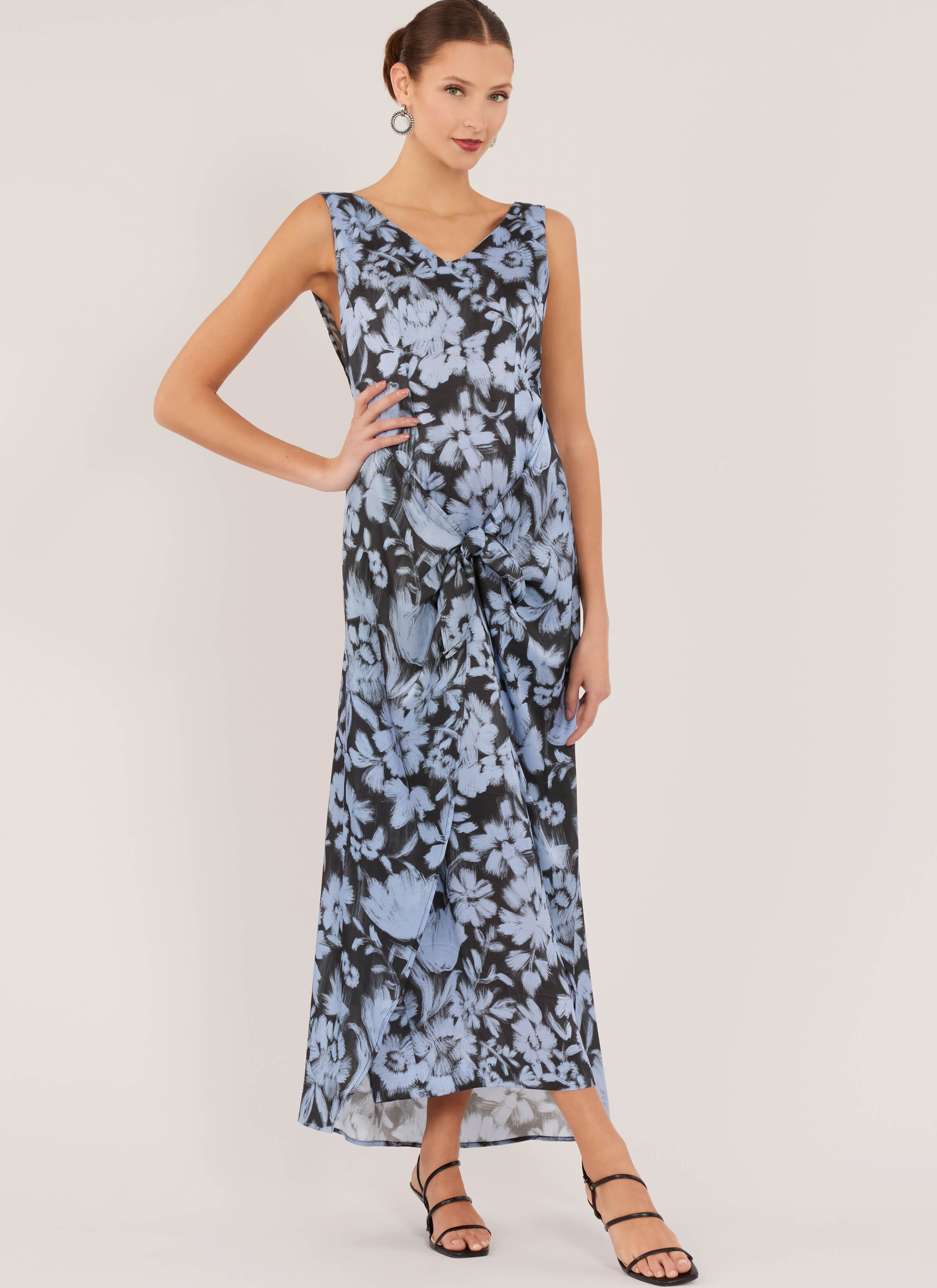 Woman in floral maxi length dress