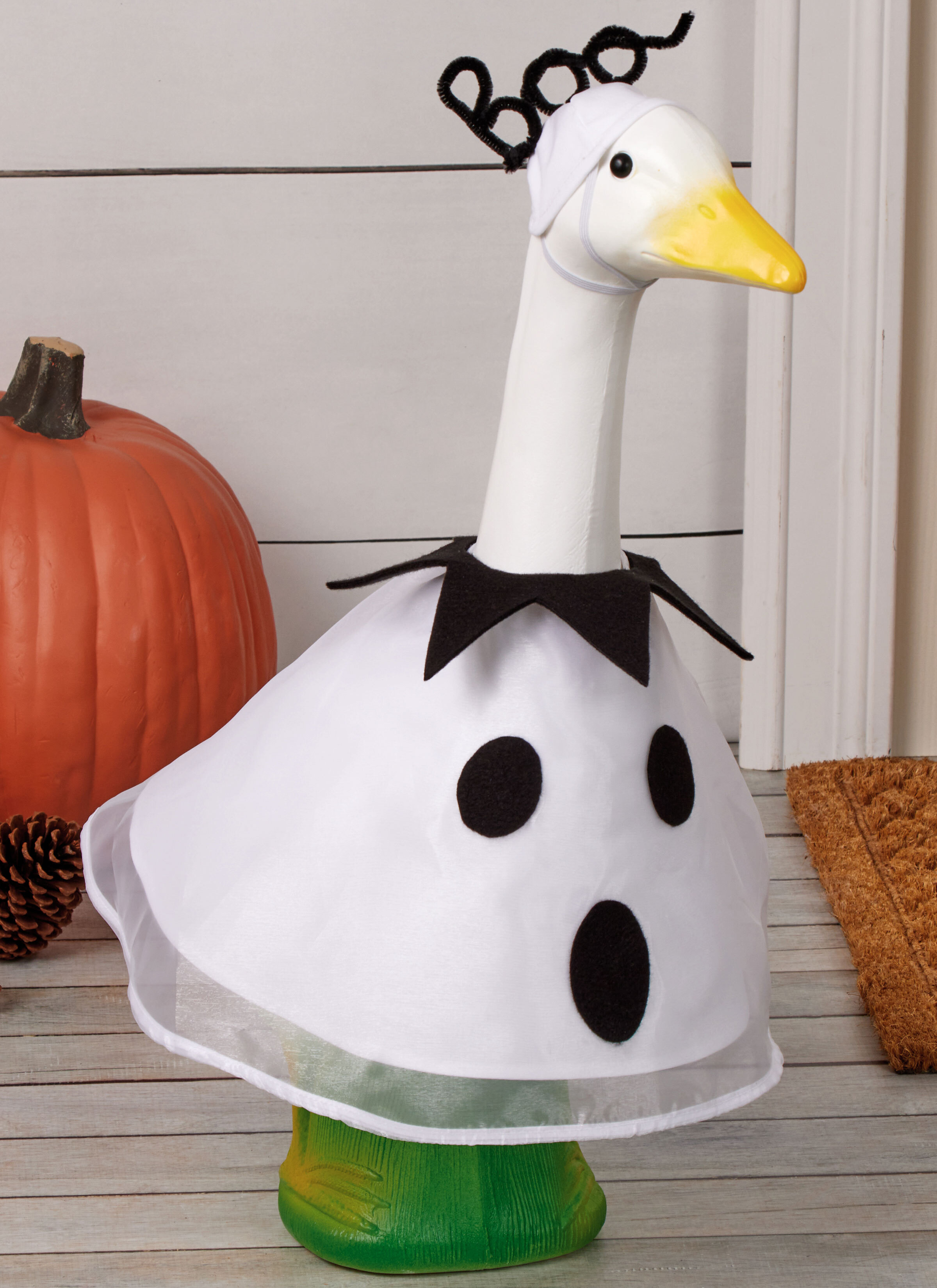 Porch goose in ghost costume