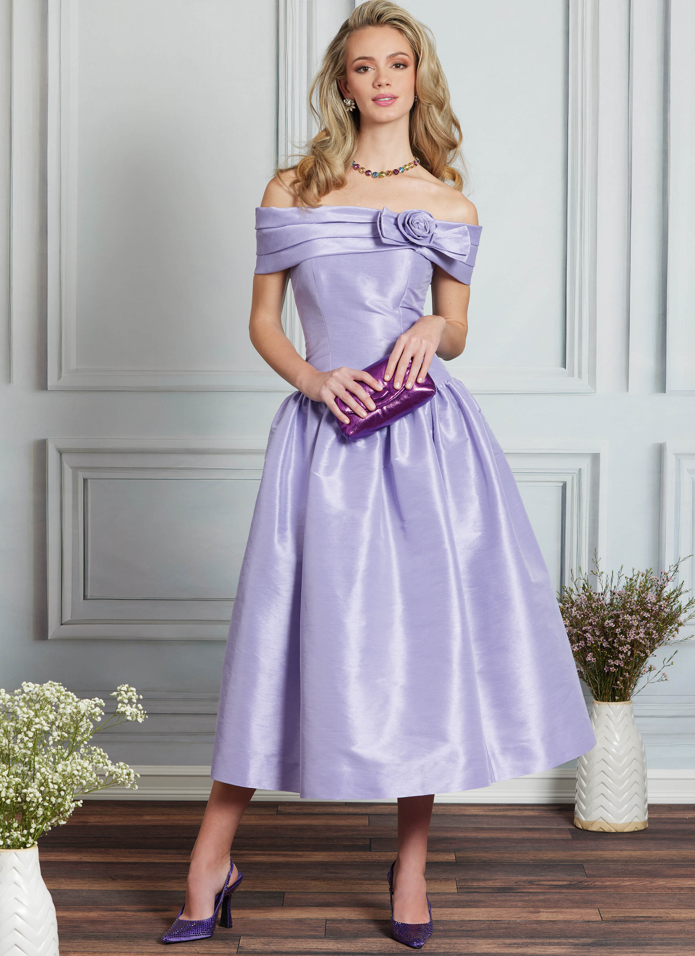Woman in purple formal dress.