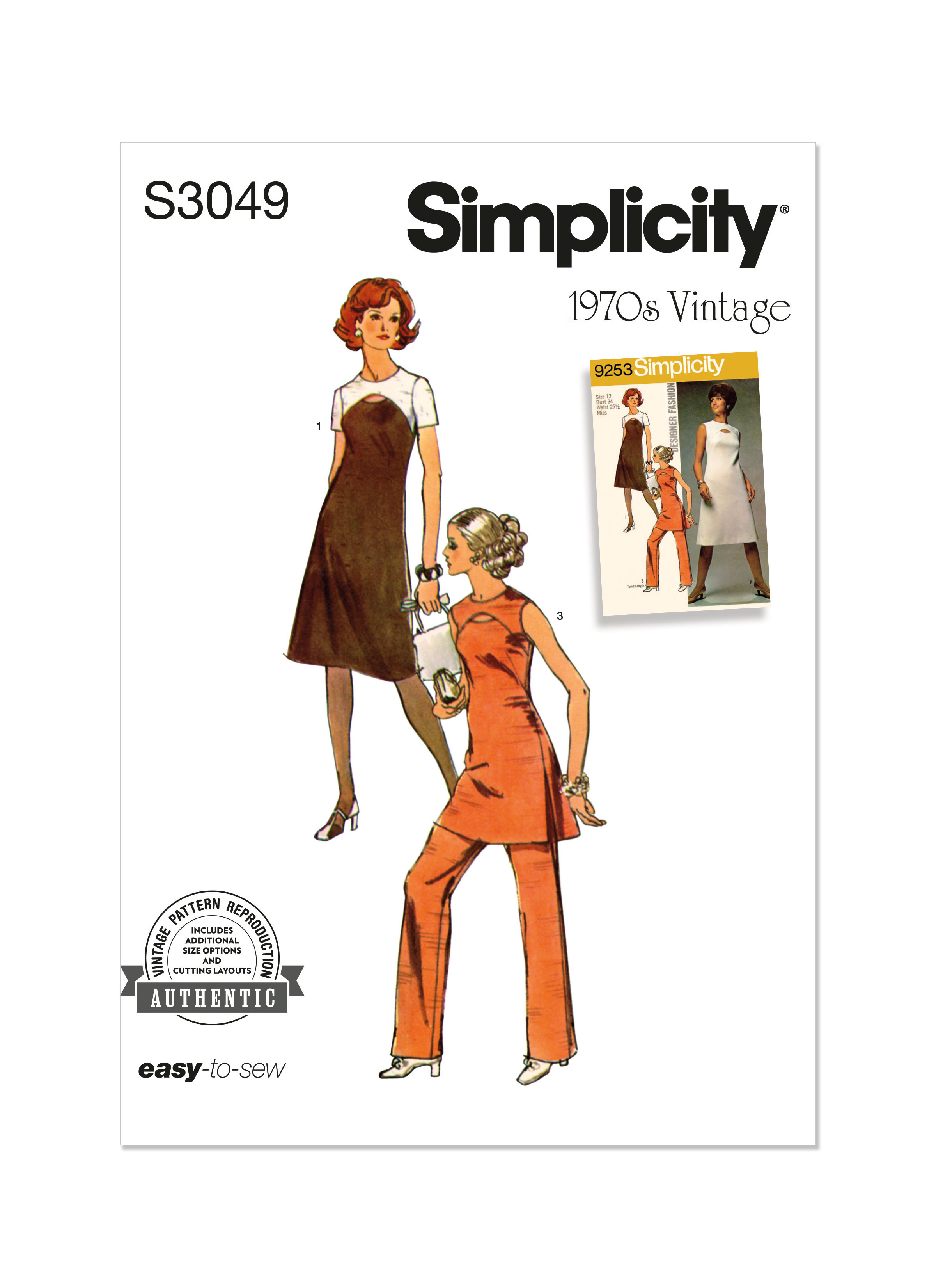 S3049 (PDF) | Simplicity Sewing Pattern 1970s Misses' Dress