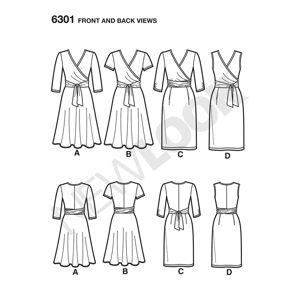 N6301 | New Look Sewing Pattern Misses' Mock Wrap Knit Dress | New Look