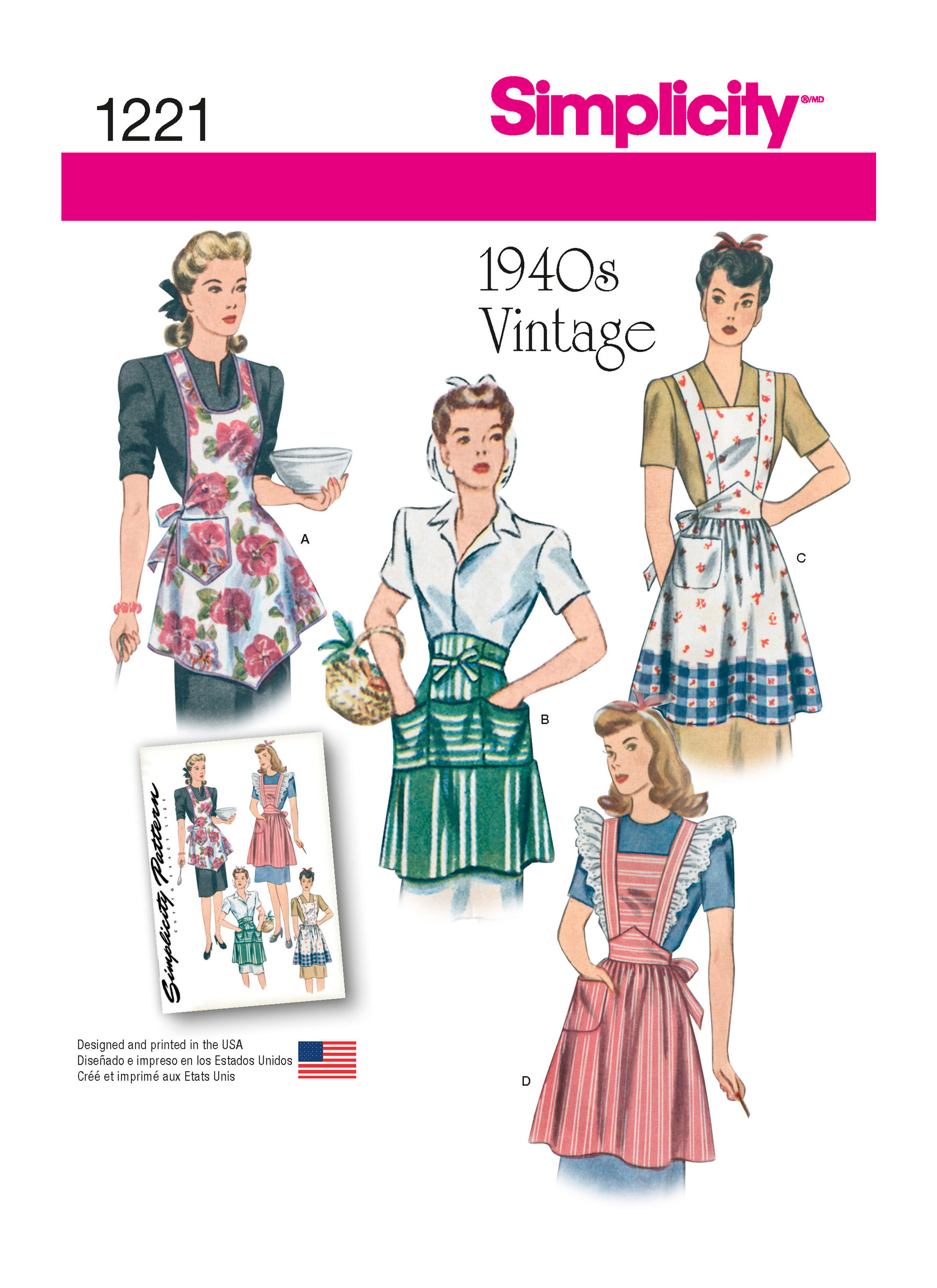 S1221 | Simplicity Sewing Pattern Misses' Vintage Aprons