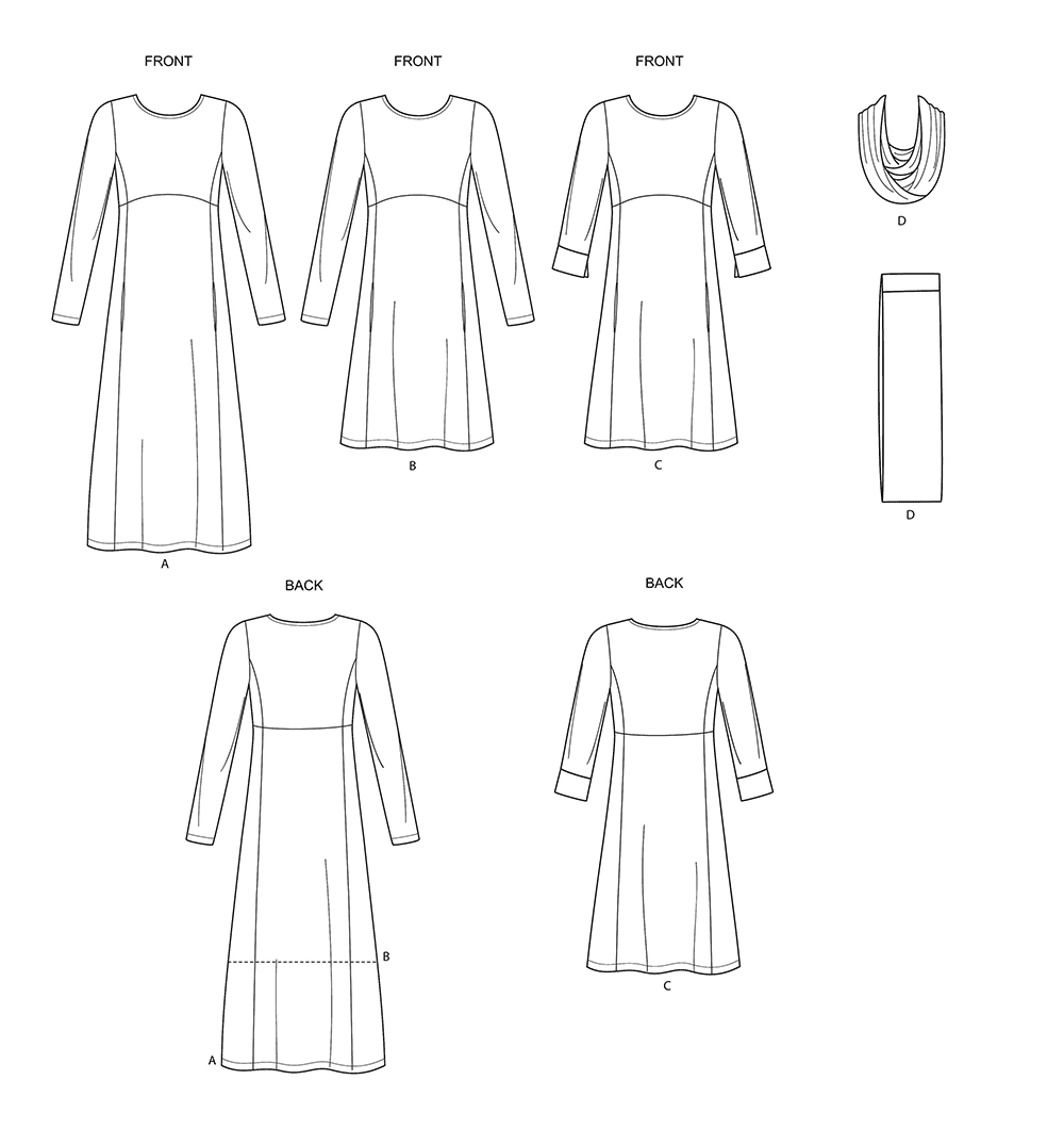 N6632 | New Look Sewing Pattern Misses' Knit Empire Dresses | New Look