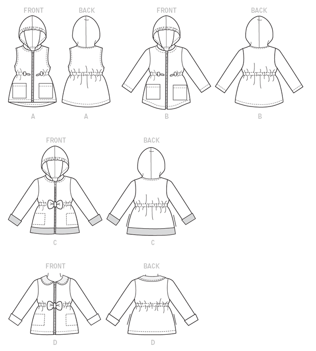 PDB6279 | Children's/Girls' Vest and Jackets with Hood | Butterick Patterns