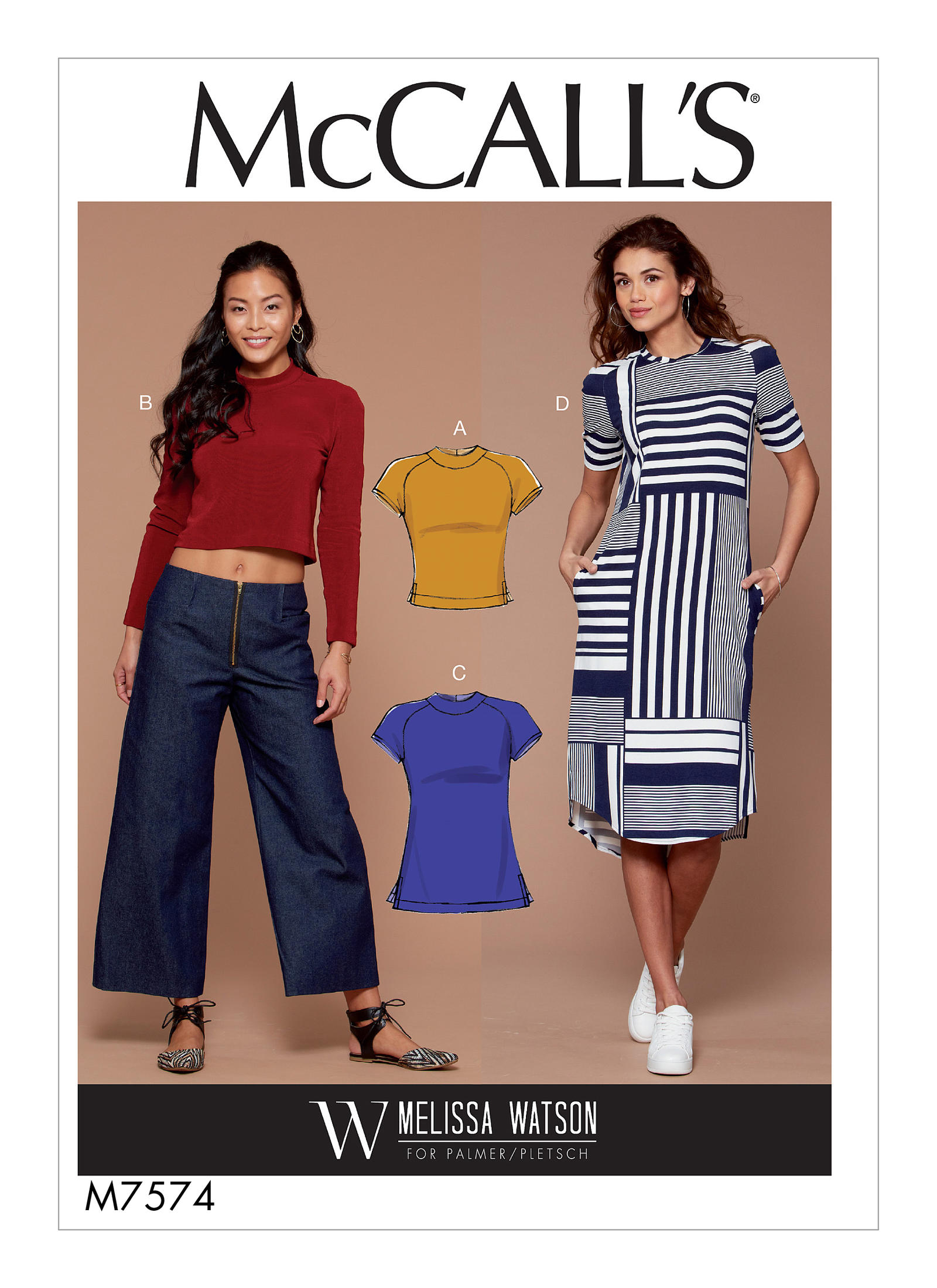 M7574 (PDF) | Misses' Knit, Raglan Sleeve Pullover Tops
