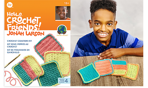 Simplicity 43-40023 Jonah's Hands DIY Hat Beginners Crochet Kit for Kids and Adults, Finished Project 7.5 x 26, Multicolor