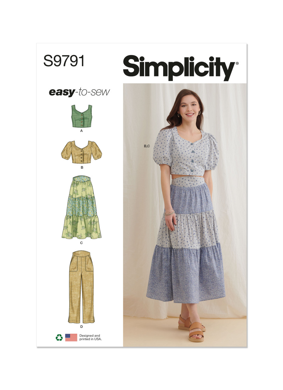 Simplicity S9791 | Misses' Tops, Skirt and Pants | Front of Envelope