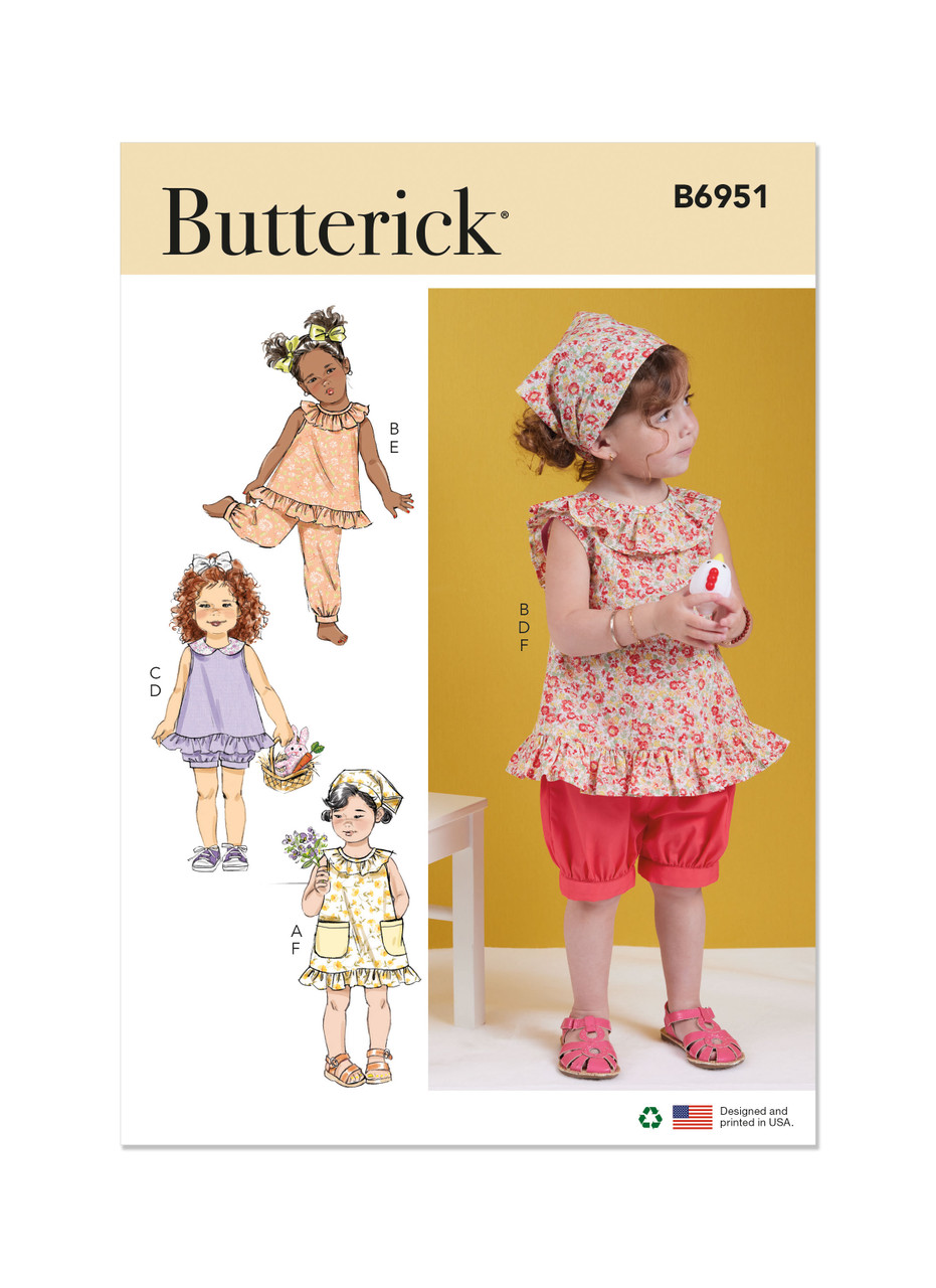 Butterick Toddlers' Dress, Tops, Shorts, Pants and Kerchief | Front of Envelope
