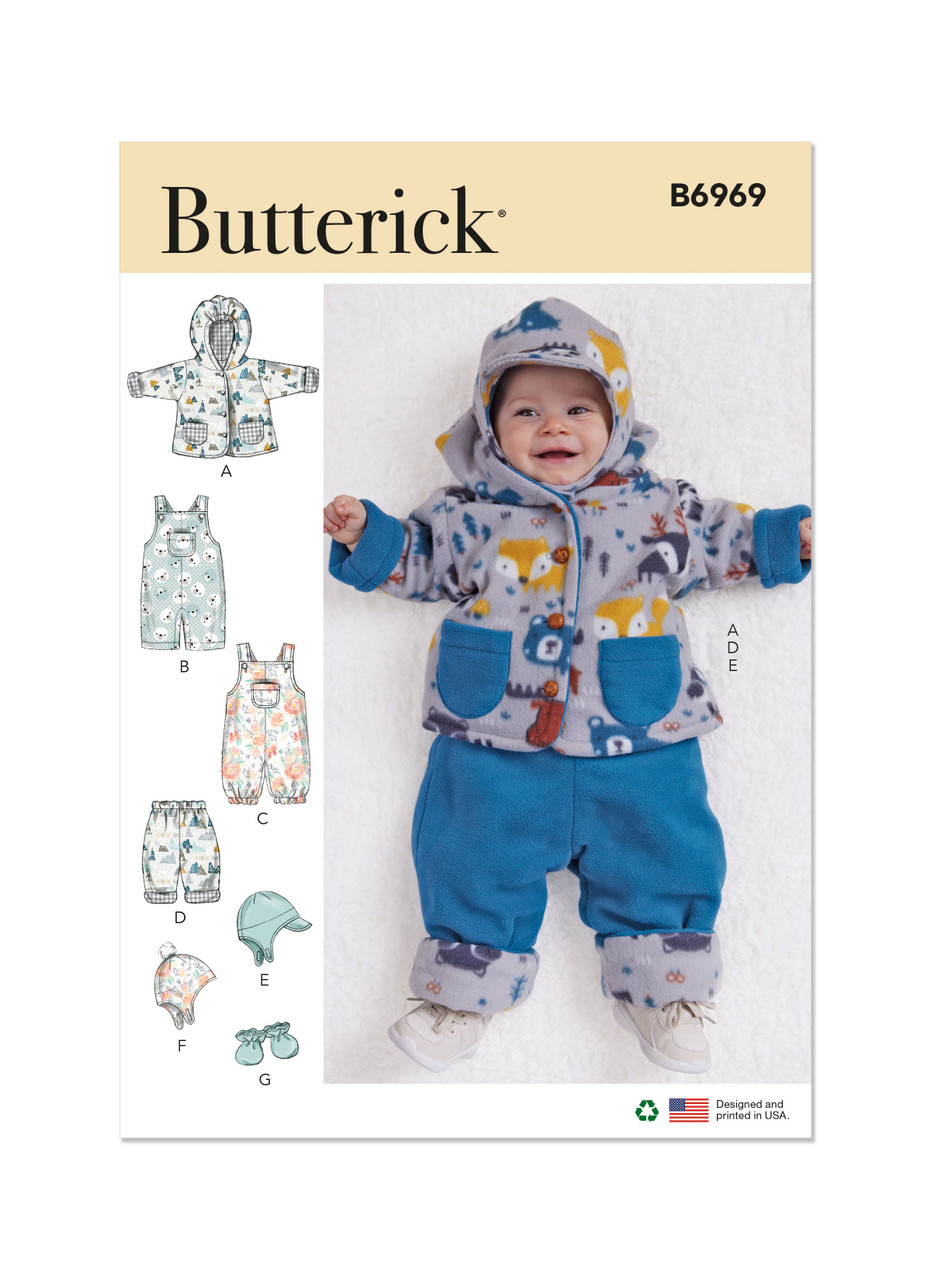 Butterick B6969 | Infants' Jacket, Overalls, Pants, Hats and Mittens | Front of Envelope