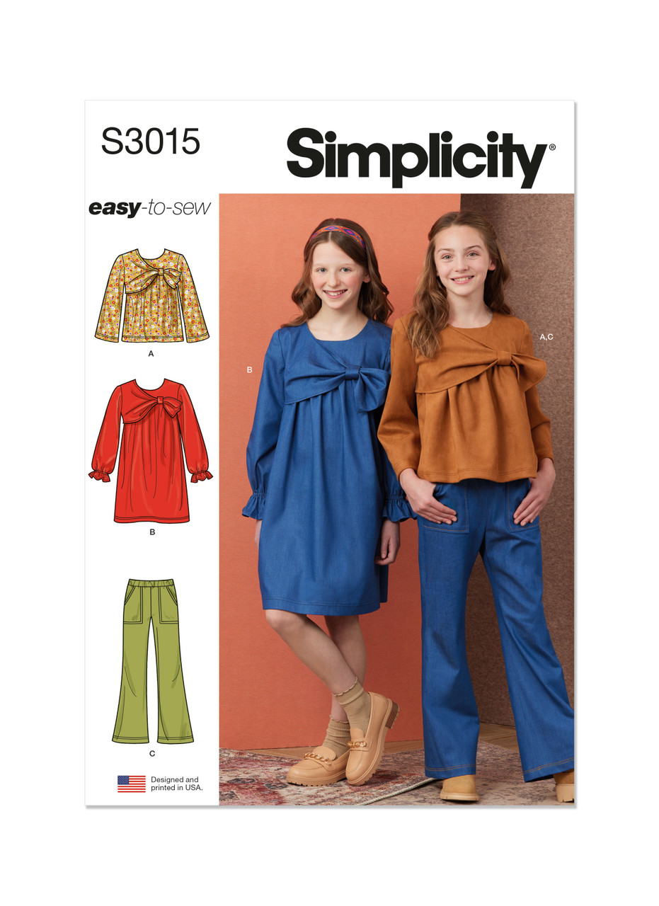 Simplicity S3015 | Simplicity Sewing Pattern Girls' Top, Dress and Pants | Front of Envelope