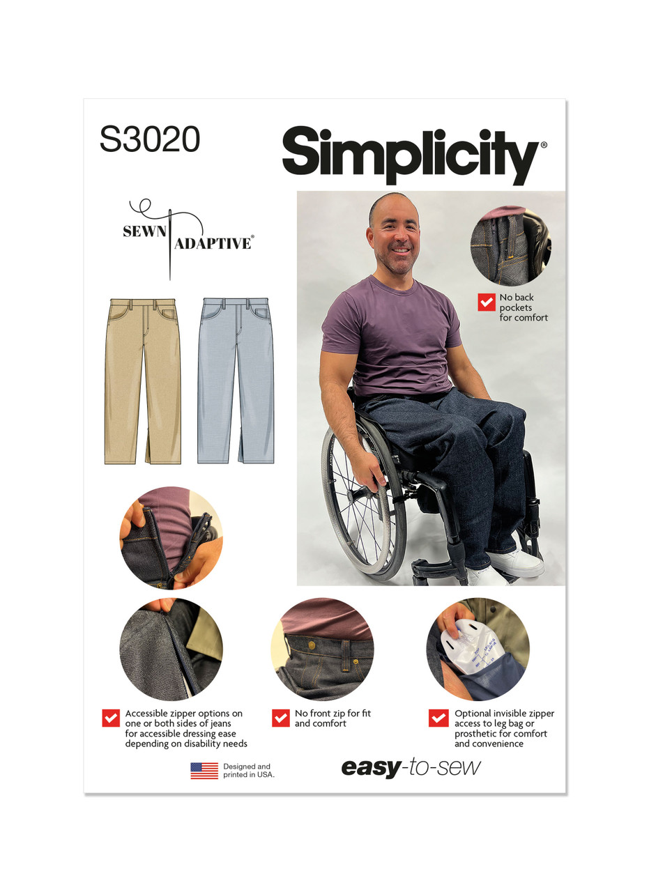 Simplicity S3020 | Simplicity Sewing Pattern Unisex Adaptive Jeans by Sewn Adaptive | Front of Envelope