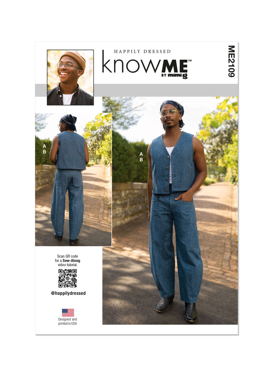 Know Me ME2109 | Know Me Sewing Pattern Men's Vest and Pants by Happily Dressed | Front of Envelope