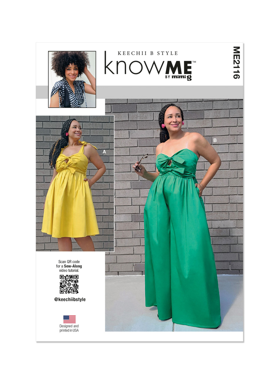 Know Me ME2116 | Know Me Sewing Pattern Misses' Dress and Jumpsuit by Keechii B Style | Front of Envelope