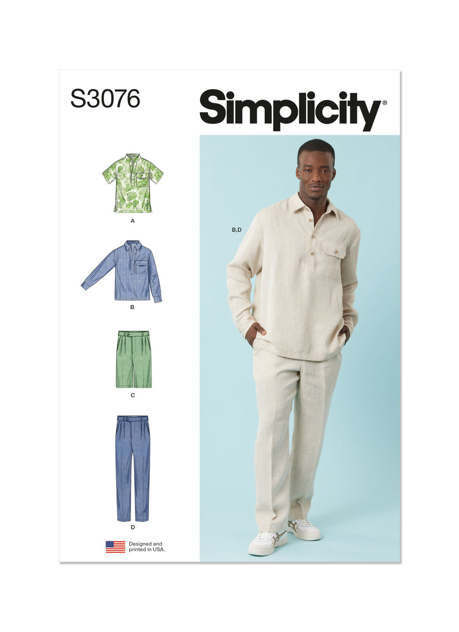Simplicity S3076 | Simplicity Sewing Pattern Men's Tops, Shorts and Pants | Front of Envelope