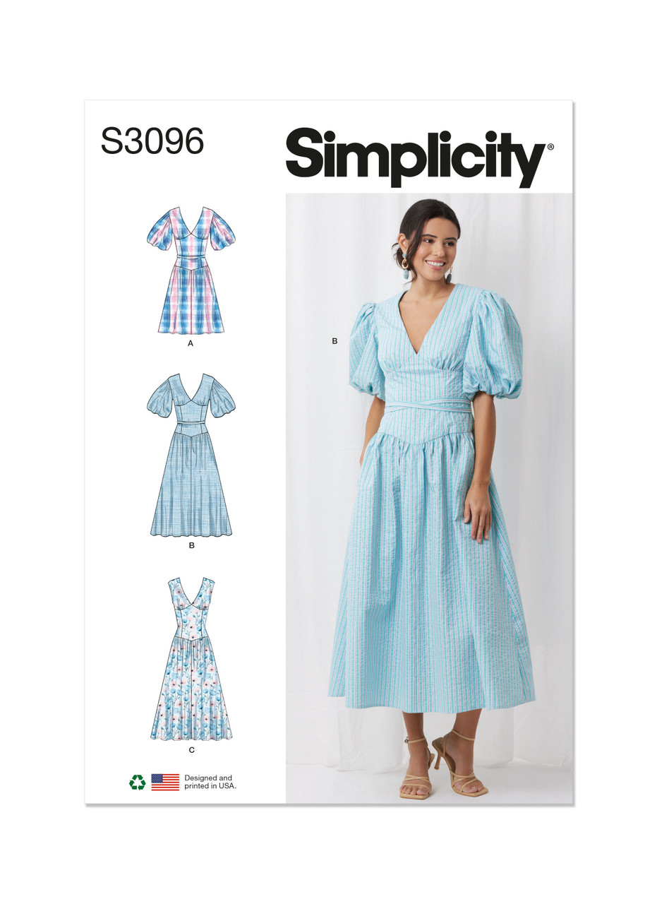 Simplicity S3096 | Simplicity Sewing Pattern Misses' and Women's Dress with Length and Sleeve Variations | Front of Envelope