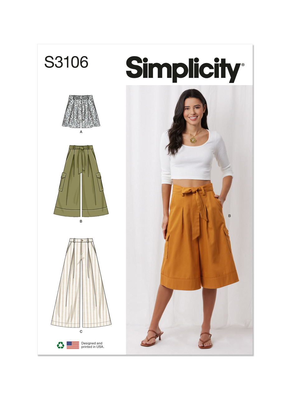 Simplicity S3106 | Simplicity Sewing Pattern Misses' Shorts and Pants with Tie Belt | Front of Envelope