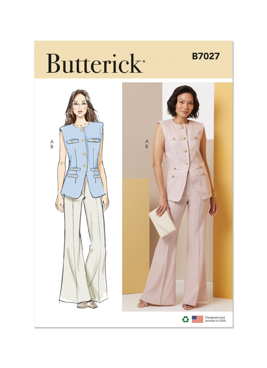Butterick B7027 | Butterick Sewing Pattern Misses' Vest and Pants | Front of Envelope