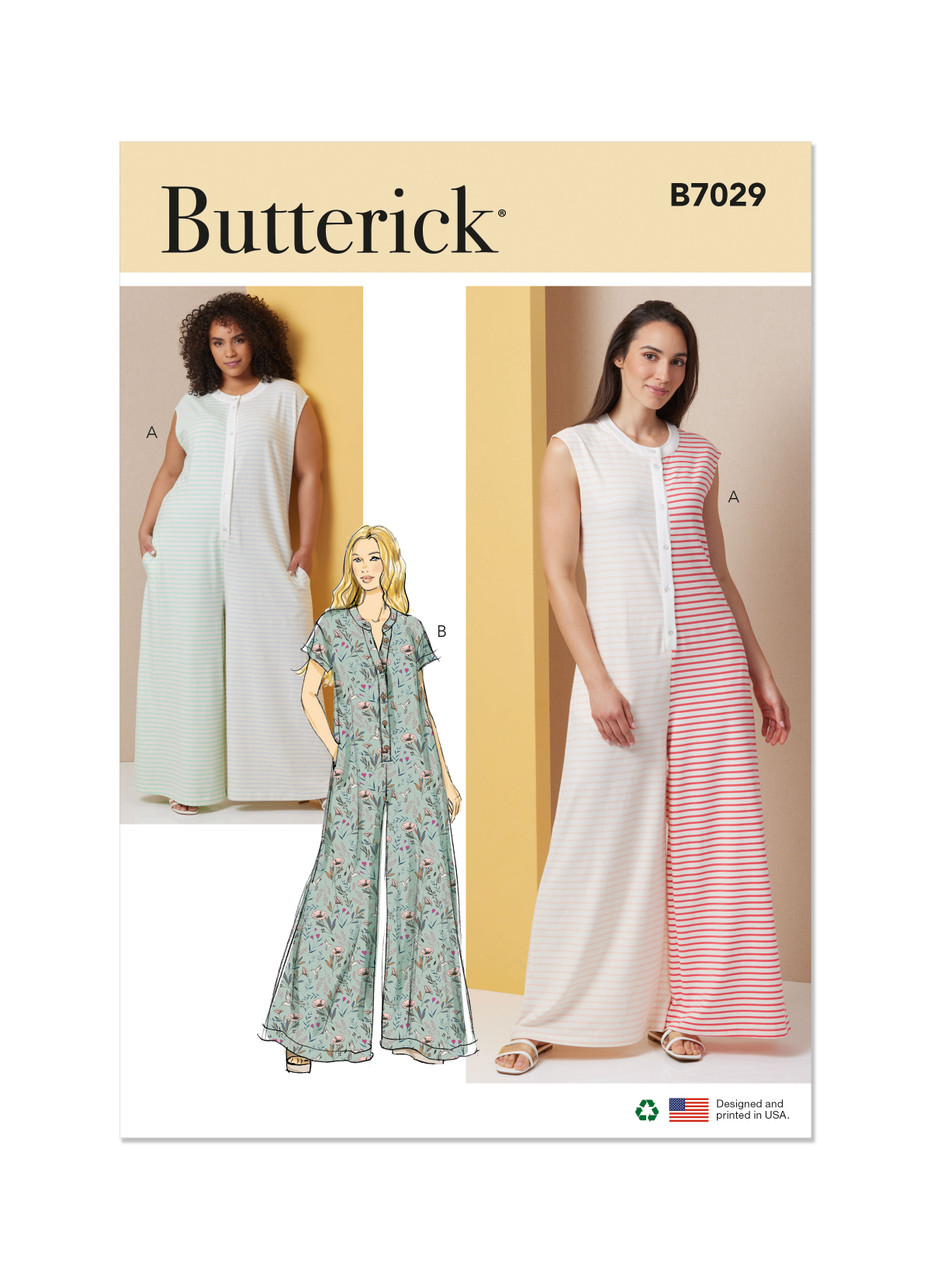 Butterick B7029 | Butterick Sewing Pattern Misses' and Women's Knit Jumpsuits | Front of Envelope
