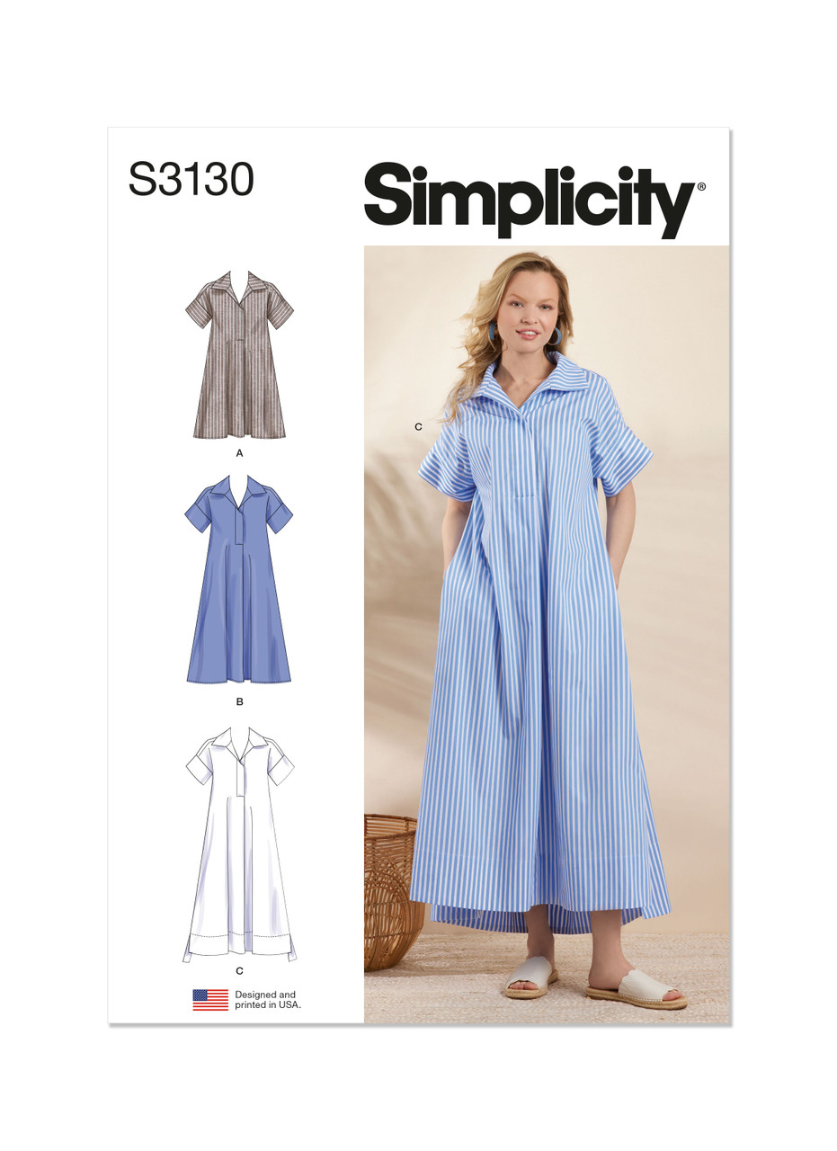 Simplicity S3130 | Simplicity Sewing Pattern Misses' Collared Dress in Three Lengths | Front of Envelope