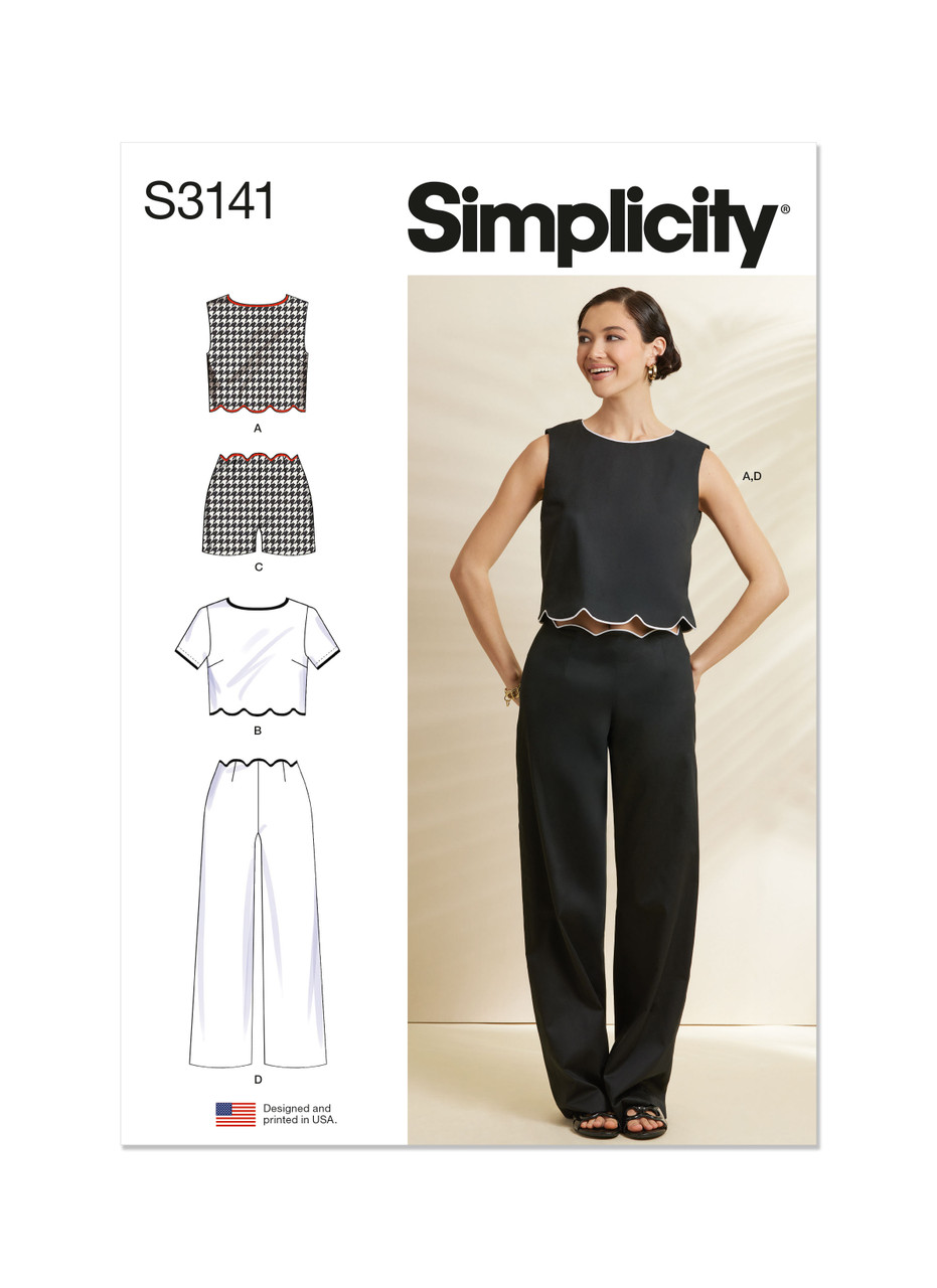 Simplicity S3141 | Simplicity Sewing Pattern Misses' Scalloped Tops, Shorts and Pants | Front of Envelope