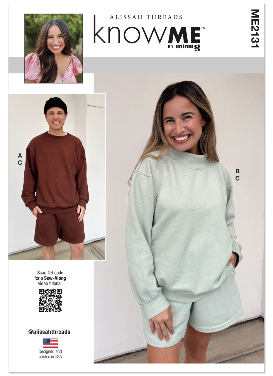 Know Me ME2131 | Know Me Sewing Pattern Unisex Knit Sweatshirts and Shorts by Alissah Threads | Front of Envelope