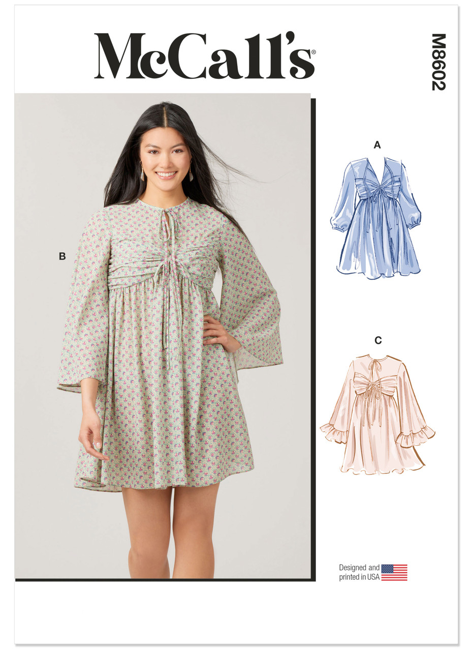 McCall's M8602 | McCall's Sewing Pattern Misses' Babydoll Dress with Sleeve Variations | Front of Envelope