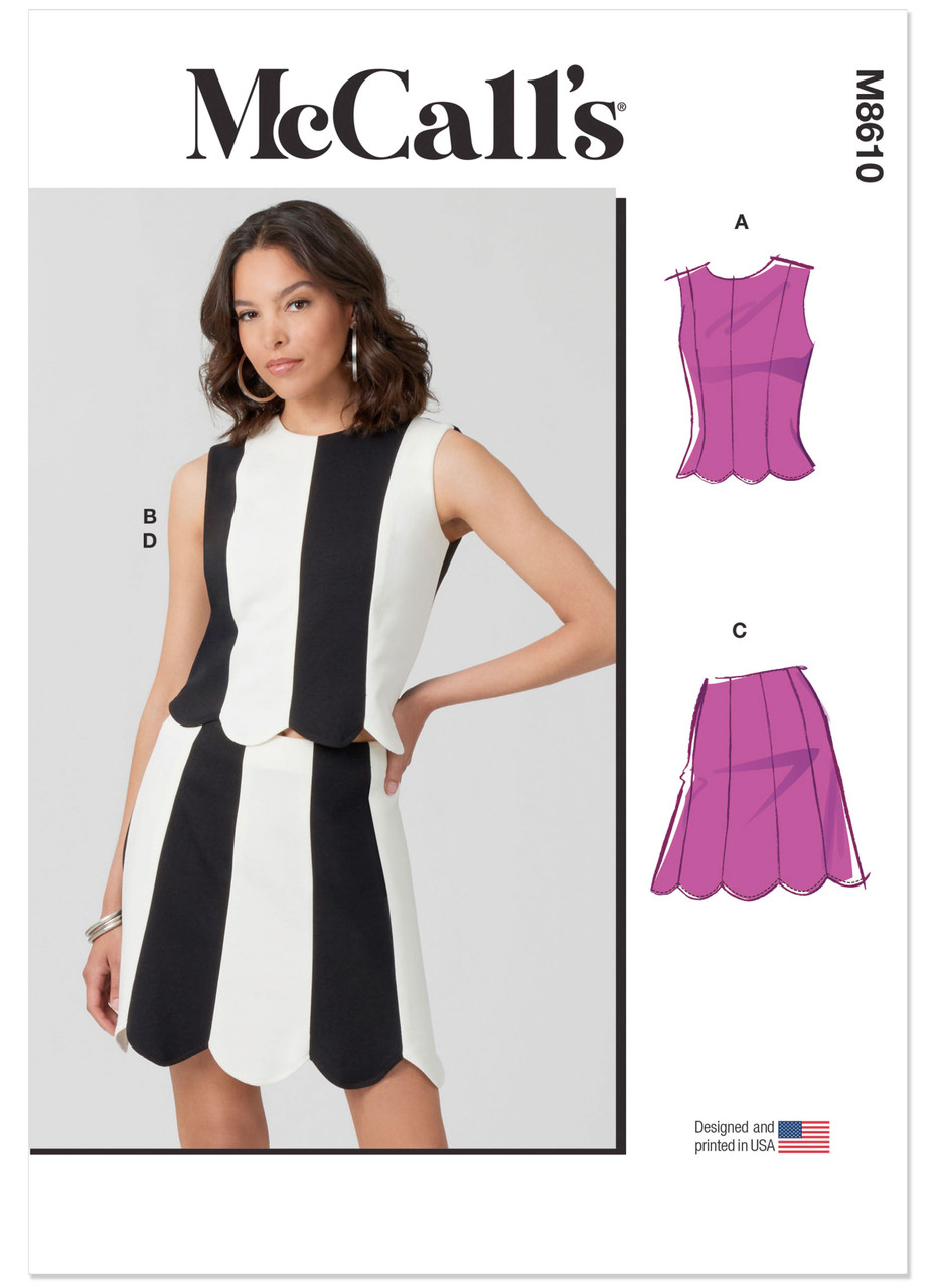 McCall's M8610 | McCall's Sewing Pattern Misses' Fitted Knit Top and Skirt | Front of Envelope